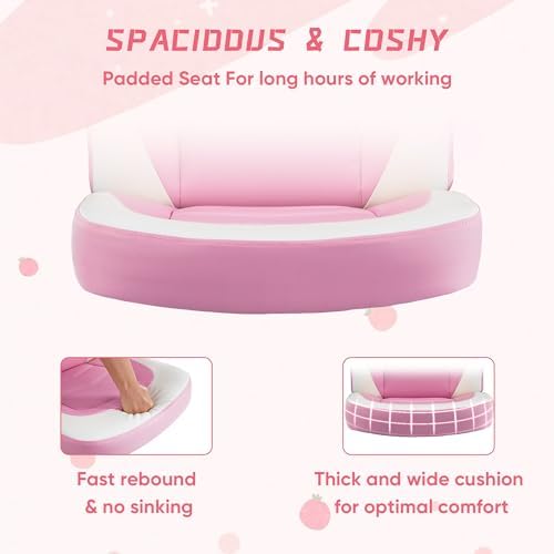 NEWBULIG Computer Gaming Desk Chair - Big Tall Ergonomic Lumbar Support with Flip-up Armrest and 360° Swivel Wheels, PU Leather Height Adjustable, for Home and Office, Pink
