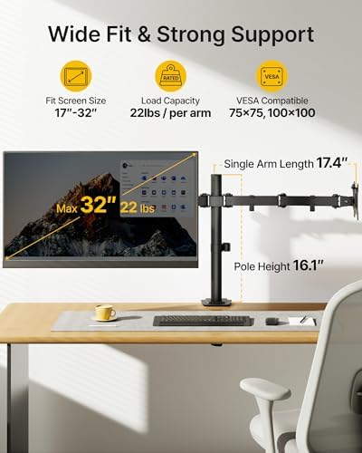 monTEK Heavy-Duty Dual Monitor Stand for 17-32", 22 lbs Each