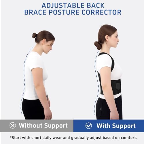Posture Corrector for Women Men Back Brace hunchback Straightener Adjustable Shoulder Straps Upright Full-Back Correction Upper Support Hunchback Scoliosis Kyphosis Thoracic Instant Hump Pain (Black, X-Large)