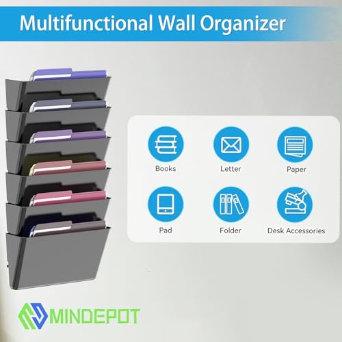MINDEPOT 6 Pockets Acrylic Wall File Organizer, Wall File Holder Black