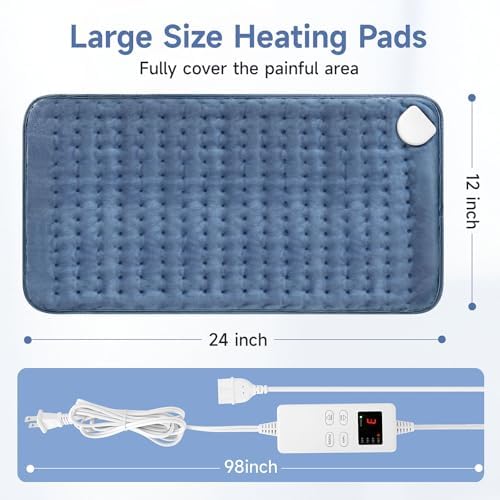 NBKLS Heating Pads for Back Neck Shoulder Pain, Electric Heating Pad Auto Shut Off, Fast Heat, Large Heating Pad Christmas Gift for Women Men, Birthday Gifts for Mom Dad (Blue)