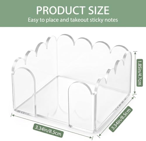 Scalloped Acrylic Sticky Note Holder, 3×3 Inch Clear Sticky Note Dispenser, Thick Wave‑Design Notepad Holder, Anti‑Slip Desk Organizer for Office Home Dorm Classroom