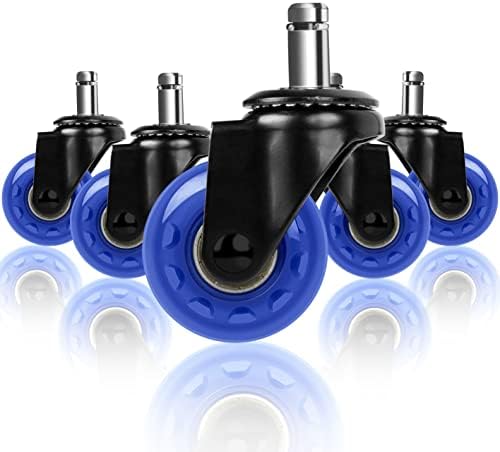 Hirate 2 inch Office Chair Caster Durable PU Wheel Replacement Set of 5 Blue