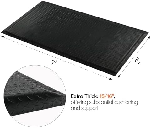 Anti Fatigue Mats Industrial 2' x 7' 15/16" Thick Ergonomic Standing Mat Commercial Heavy Duty Diamond Plate Shop Floor Mat Helps Relieve Back and Leg Soreness