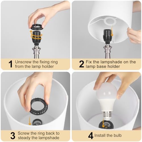 Touch Control Table Lamp, 3 Way Dimmable Simple Night Light Lamp with White Lampshade Silver Metal Base, Small Bedside Table Lamp for Bedroom, Office, Dorm, A19 9W 3000K Bulb Included