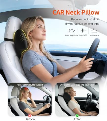 Car Headrest Pillow for Drivers: 100% Memory Foam
