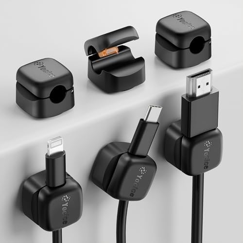 6Pack Cable Clips Cord Organizer for Desk, 360° Rotatable, Black