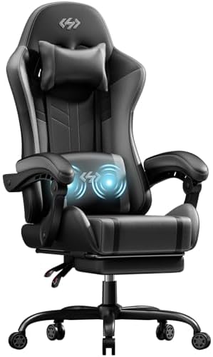 HLDIRECT High Back Gaming Chair, USB Massage Lumbar Support, Black&Grey