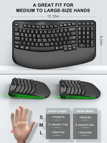 EDJO Wireless Ergonomic Keyboard with Wrist Rest, Wave Keys