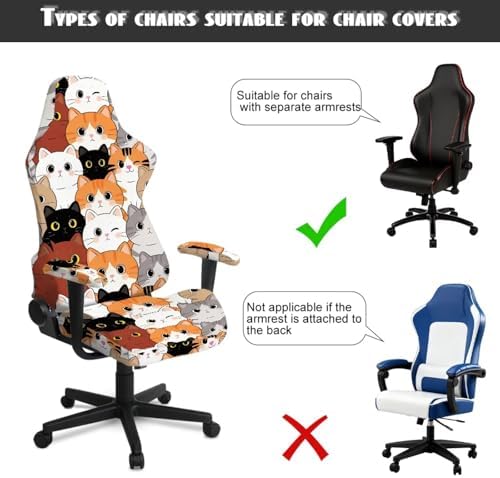Cartoon Cats Print Gaming Chair Cover Stretchable 4 Piece Furniture Protector Non Slip Breathable Gaming Chair Slipcover with Armrest Covers