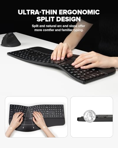 DELUX Full Size Ergonomic Split Keyboard and Vertical Mouse Combo, GM909 Wireless Split Keyboard and M618PLUS RGB Vertical Mouse for Large Hands (GM909-M618PLUS RGB)