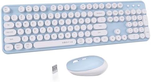 UBOTIE Colorful Wireless Keyboard and Mouse Combo (Blue-White)