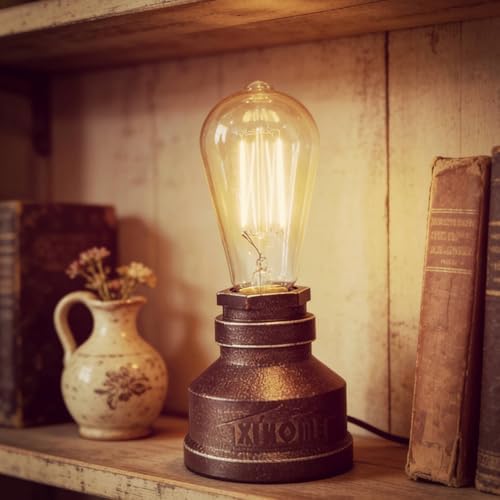 Vintage American Village Style Desk Light Creative Table Lamp Iron Steel Water Pipe Table Night Lights,Rustic Loft Industrial Steampunk Retro Base E26 Holder Fitting Lighting Fixture LED Edison