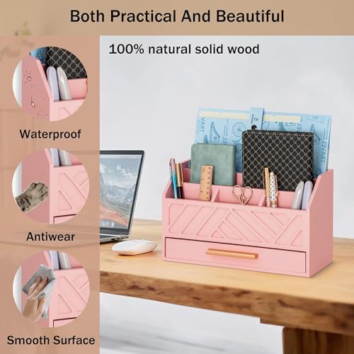 Desk Organizer with Drawer, Countertop Bill Mail Organizer and File Storage