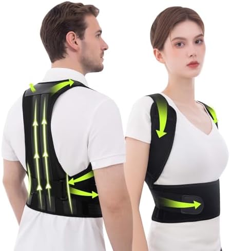 Posture Corrector for Women and Men Back Brace Straightener Instant Scoliosis Shoulder Straps Correction Hunchback Support Kyphosis Upright Trainer Thoracic Adjustable Belt (Black, Medium)