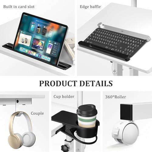 Simple Deluxe Split Top Rotating Standing Desk on Wheels – 23.6" Manual Adjustable Height Mobile Laptop Computer Table – Sit Stand Rolling Workstation with Tilt Function – White