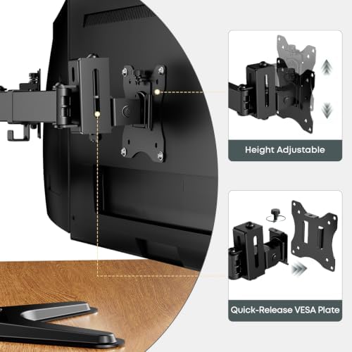 Triple Monitor Stand fits 3 Screens up to 27 Inches, Freestanding