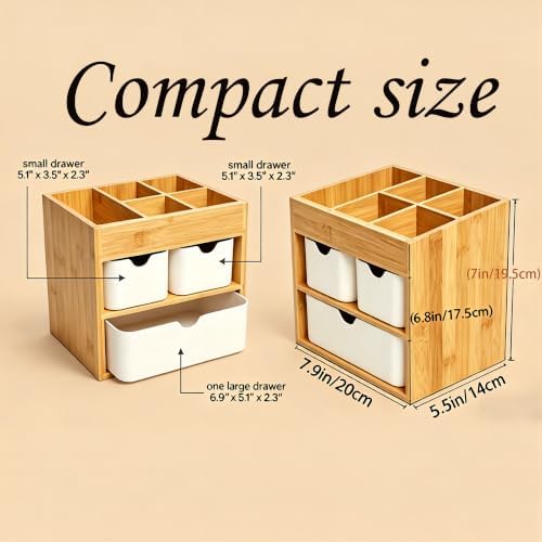 Bamboo Makeup Organizer with 3 Pink Drawers