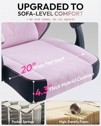 Dowinx Gaming Chair, Fabric Gaming Chairs for Adults with Pocket Spring Cushions and Lumbar Support, Ergonomic Massage Computer Chair with Footrest for Big and Tall, Pink