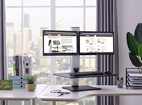Victor High Rise Electric Sit-Stand Standing Desk Converter with Dual Monitor Stand - Height Adjustable Office Desk Workstation for Home, 28" x 23" Work Surface, Black