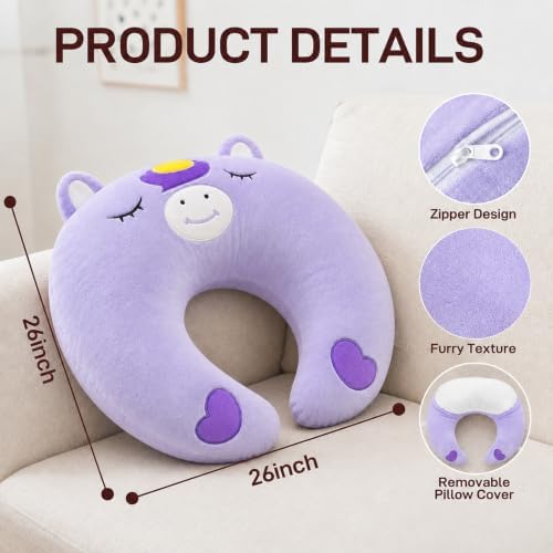Lap Pillow, Cute Purple Unicorn Crochet Pillow for Knitting, Crafting, Gaming, Reading and Phone Use on Bed, Sofa or Chair, U-Shaped Wrap Around Arm Support Cushion and Neck Pillow