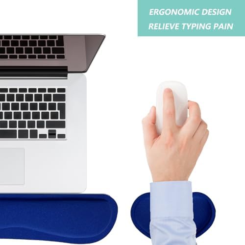 Keyboard Wrist Rest Mouse Wrist Support Set, Memory Foam Wrist Rest Pad for Computer Laptop Keyboard Mouse, Ergonomic Wrist Cushion Support for Typing Pain Relief, Gaming Home Office, Blue