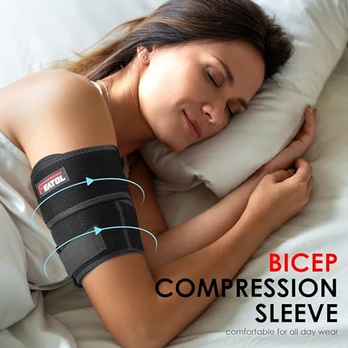 FEATOL Bicep Tendonitis Brace with 2 Gel Ice Packs, Upper Arm Brace Tricep Compression Sleeve Support Hot & Cold Therapy for Men and Women, Pain Relief for Muscle Strains,Inflammation (Black with 2 ice packs, X-Large)
