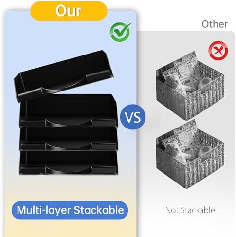 4 Pack Stackable Paper Trays for Letter Documents, Desktop File Organizers for Office Supplies, Stackable Desk Tray Holder for Paper Storage, Black