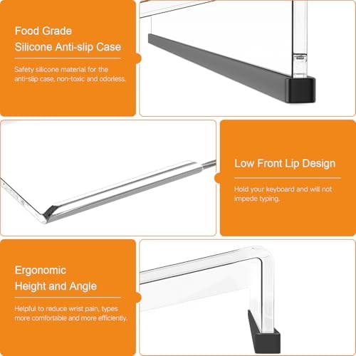 Beego Ergonomic Computer Keyboard Stand - Clear Acrylic Keyboard Riser Tilted Keyboard Holder Keyboard Tray with Black Non-Slip Strip for Easy Typing at Home School Office Desk Accessories