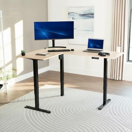 VIVO Light Wood 63 x 47 in Corner Standing Desk, DESK-E3CTC-47