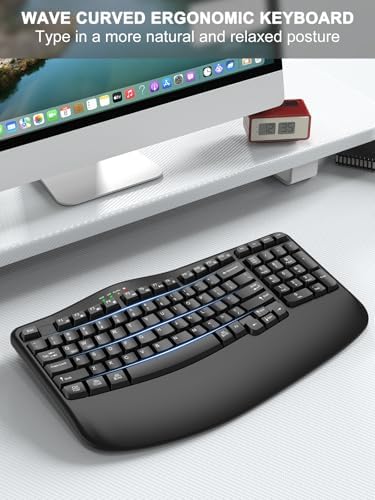 EDJO Wireless Ergonomic Keyboard with Wrist Rest, Wave Keys
