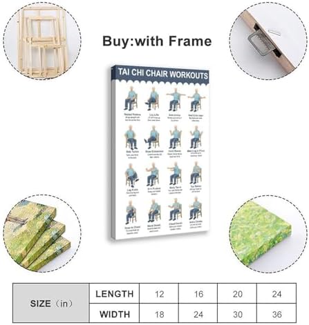 Tai Chi Chair Workouts Tai Chi Exercise Chart Gentle Exercise Plan Workout Plan Canvas Poster Wall Art for Living Room Bedroom Decor Frame 20x30inch