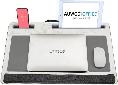 Extra Large Lap Laptop Desk- Home Office Portable LapDesk with Mouse Pad & Wrist Rest for Notebook/MacBook/Tablet, Sofa Bed Working, Writing, Drawing (White Marble, Fit Up to 17-inch Laptops)