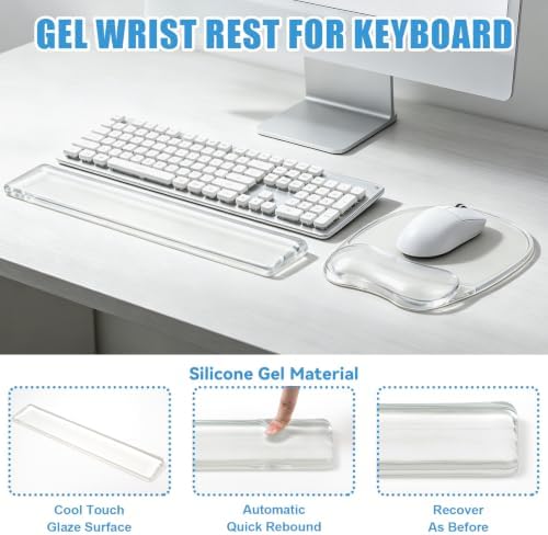 Gel Wrist Rest for Keyboard,Clear Keyboard Wrist Rest and Gel Mouse Pad Set