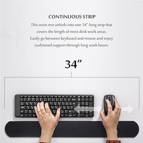Extra Long Wrist Elbow Rest Pad for Desk and Table, Continuous Rollable Arm Cushion Mat, Non-Slip, Black - 1 Each