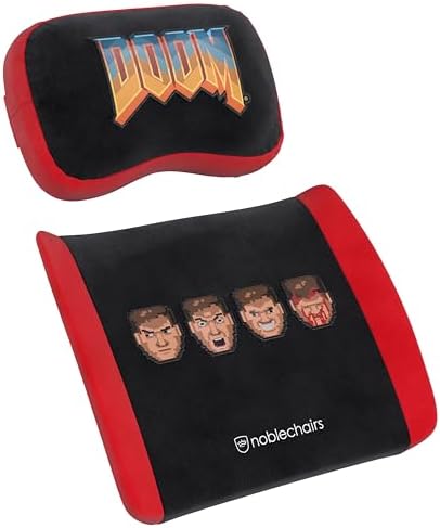 noblechairs Doom Retro Edition Pillow Set for Gaming Chairs - Memory Foam, Neck and Lumbar Support, Red and Black