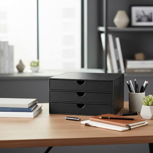 UnionBasic Document Organizer, 3-Drawer File Cabinet Document Storage Box, Office Desktop Filing Organizer, Black
