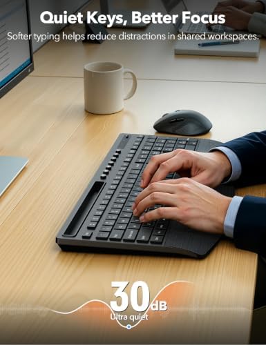 Wireless Keyboard and Mouse Combo, Full Size with Wrist Rest, Trueque KM71