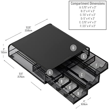 Mind Reader Monitor Stand, Ventilated Laptop Riser, Desktop Organizer, Storage, Metal Mesh, 13.25"L x 12.5"W x 3"H, Black
