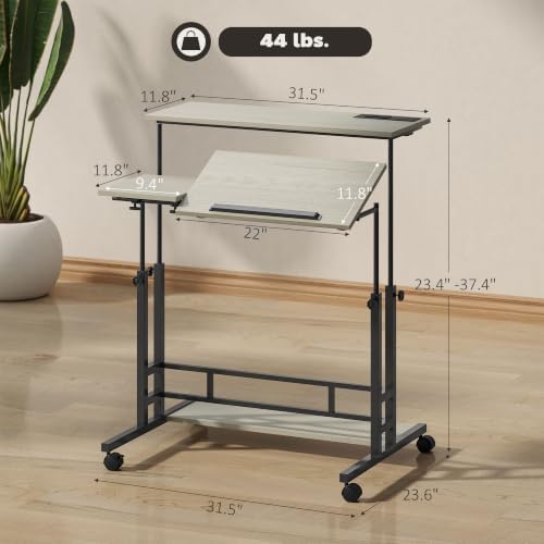 HOMCOM Height Adjustable Standing Desk Power Outlets Lockable Wheels, Oak
