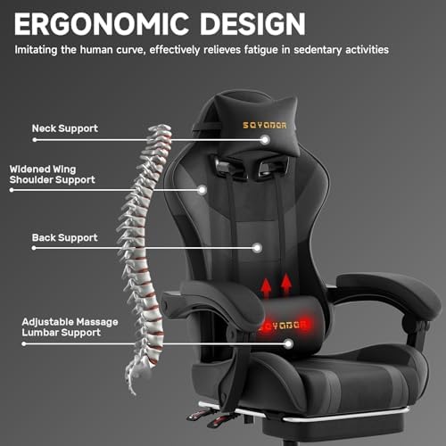 Ergonomic Gaming Chair,A Versatile 3-in-1 Video Game Chair for Work, Study, and Gaming,Features an Adjustable Backrest, Footrest, and Linked Armrests Office Chair for Adults,BlackGrey