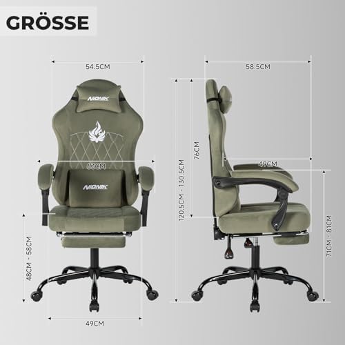 Ergonomic Gaming Chair Video Gamer Chairs Gaming Computer Chairs Gamer Chairs for Adults Massage Lumbar Support Swivel Height Adjustable Headrest Backrest Green