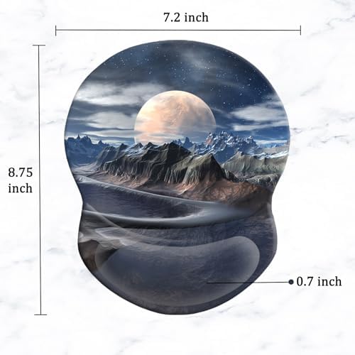Ergonomic Wrist Support Mouse Pad - Comfortable Computer Mouse Pad with Non-Slip PU Base for Home Office Working Gaming (Aesthetic Moon)