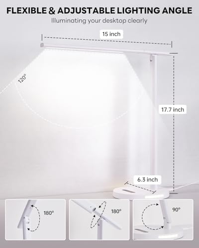 Upgraded LED Desk Lamp with Wireless Charger, Stepless Dimmable Foldable Table Lamp for Home Bedroom Office Sturdy Room, 3 Color Temperatures, Memory Function