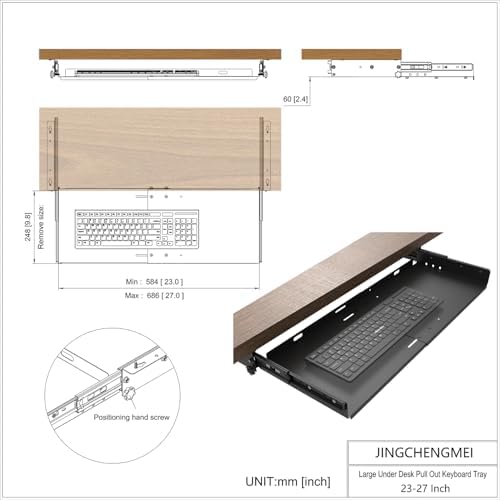 Large Under Desk Slide-Out Keyboard Tray, 27 x 9.8 inch