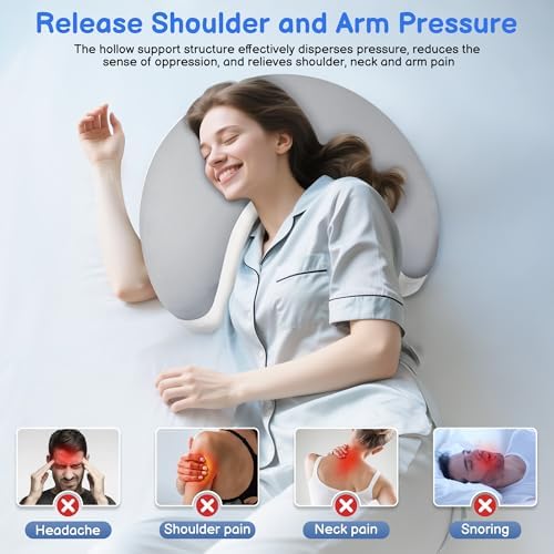 Side Sleeper Pillow with Arm Holes -arm Pillow Ergonomic for Cervical, Neck, Shoulder & Rotator Cuff Pain Relief - ldeal for Side Sleepers Grey