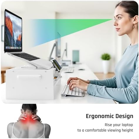 AFOOYO Adjustable Wood Laptop Stand, Ergonomic Height Angles Computer Holder Riser for Desk Compatible with Air, Pro, Dell, HP, Lenovo More 10-17.3" Laptops, White