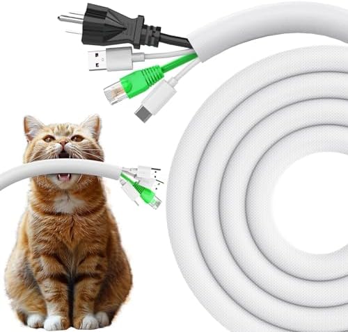 UOMTFAI Dog and Cat Cord Protector 25ft - 1/2inch, Flexible Cable Sleeve for Easy Cord Management, Protects Cables from Pets Chewing, Ideal for USB, Power, Audio and Video Cords - White