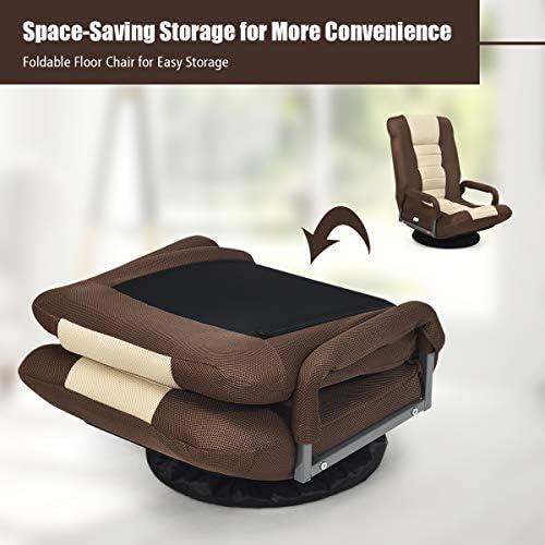 GIANTEX Floor Chair with 360 Degree Swivel Base, Adjustable Backrest, Lumbar Support, Armrest, Foldable Lazy Sofa Rocker for TV, Reading, Playing Video Games, Gaming Chair Floor, Beige/Brown