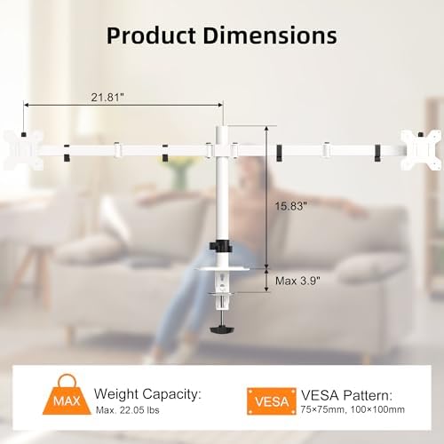 Pholiten Dual Monitor Stand for 2 Screens up to 42", White